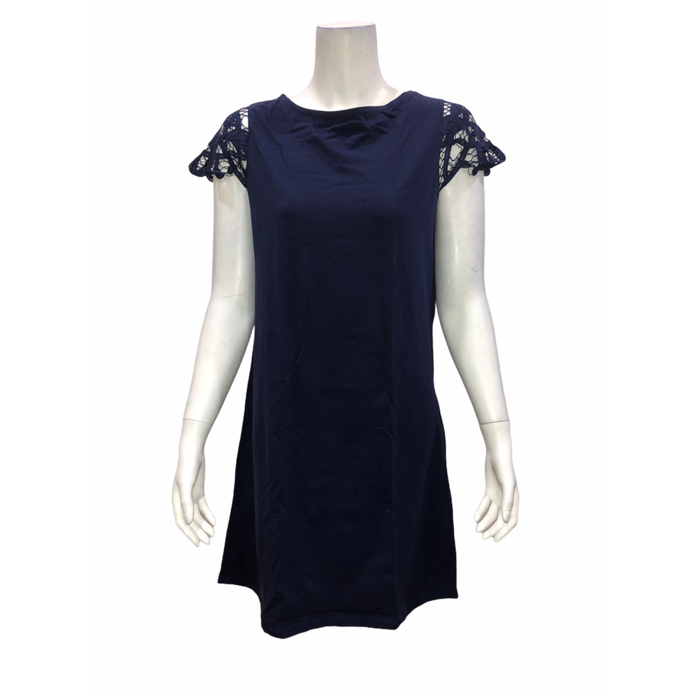 Liz Claiborne New York Lace Sleeves Bateau Neck Dress Navy Blue X-Small Size